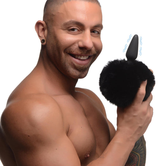 Small Vibrating Anal Plug with Interchangeable Bunny Tail - Black - UABDSM
