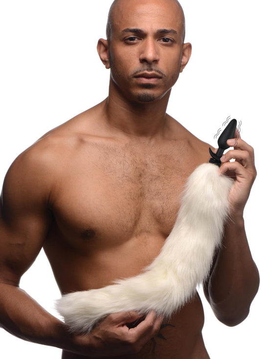 Small Vibrating Anal Plug with Interchangeable Fox Tail - White - UABDSM