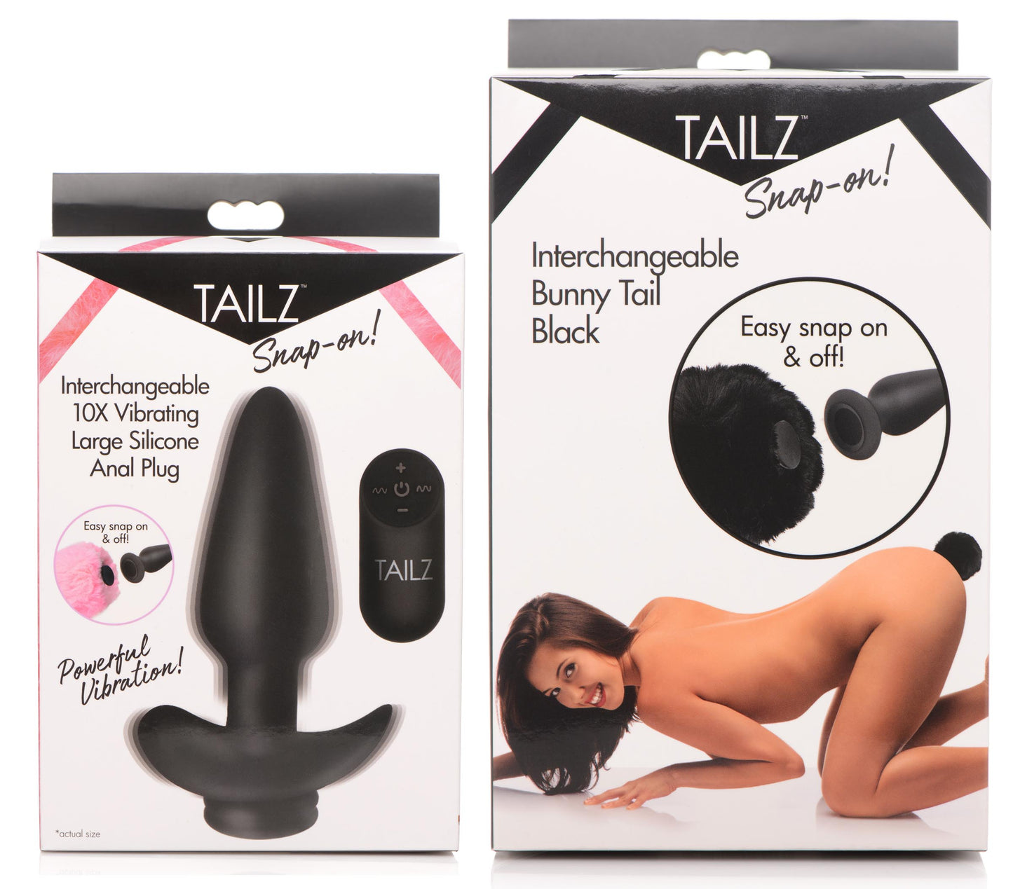 Large Vibrating Anal Plug with Interchangeable Bunny Tail - Black - UABDSM