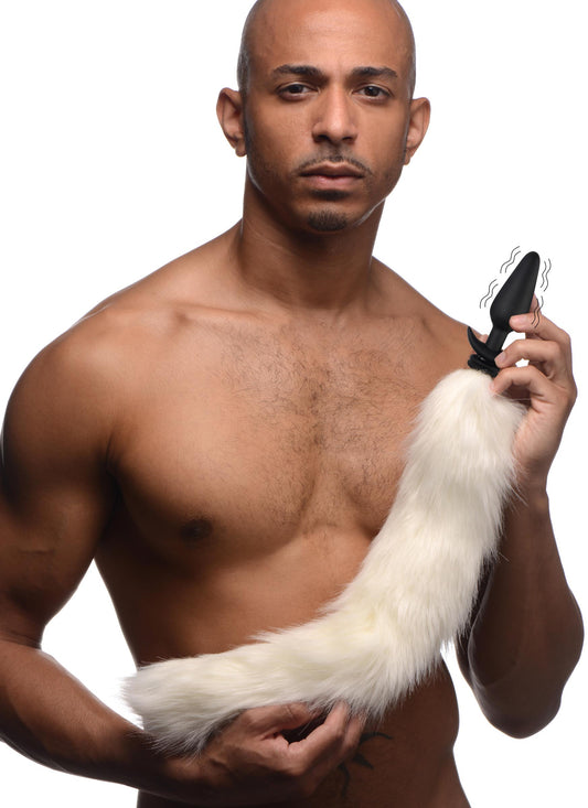 Large Vibrating Anal Plug with Interchangeable Fox Tail - White - UABDSM