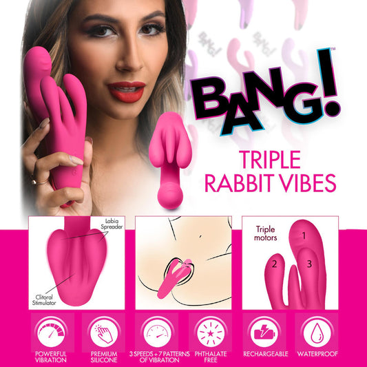 10X Triple Rabbit Silicone Vibrator - Pink - UABDSM