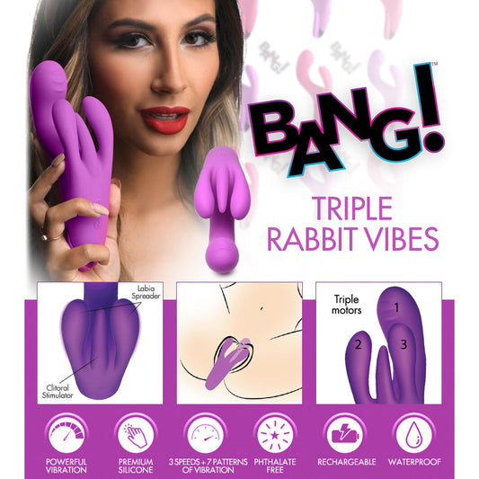10X Triple Rabbit Silicone Vibrator - Purple - UABDSM