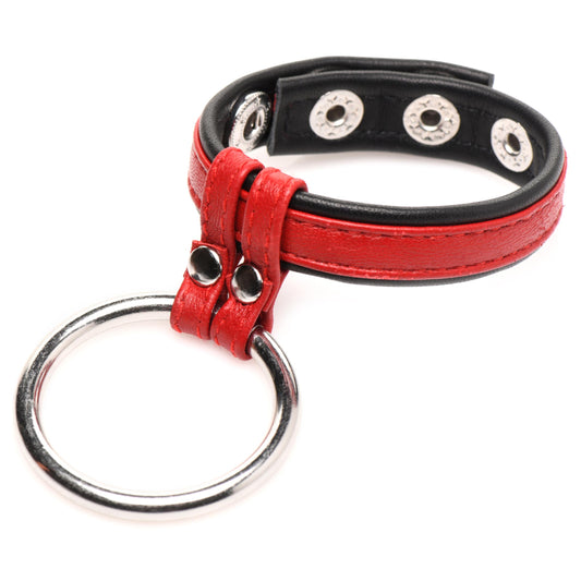 Leather and Steel Cock and Ball Ring - Red - UABDSM