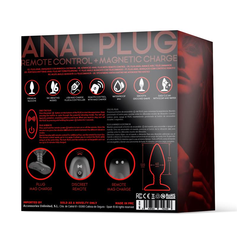 Asher Butt Plug with Remote Control Magnetic USB Black - UABDSM