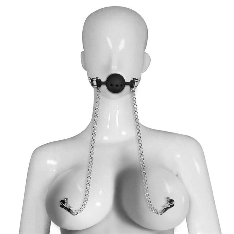 Ball Gag with Nipple Clamp Silver - UABDSM