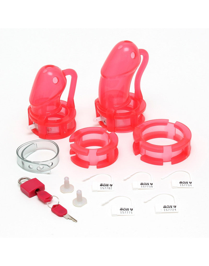 BON4 PLUS RED Silicone Male Chastity Device Set 2 Pieces - UABDSM