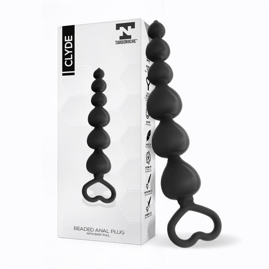 Clyde Beaded Butt Plug with Easy Pull Ring Silicone Black - UABDSM