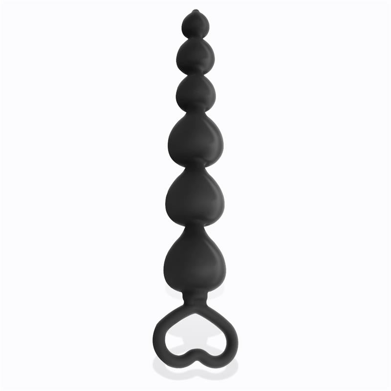 Clyde Beaded Butt Plug with Easy Pull Ring Silicone Black - UABDSM