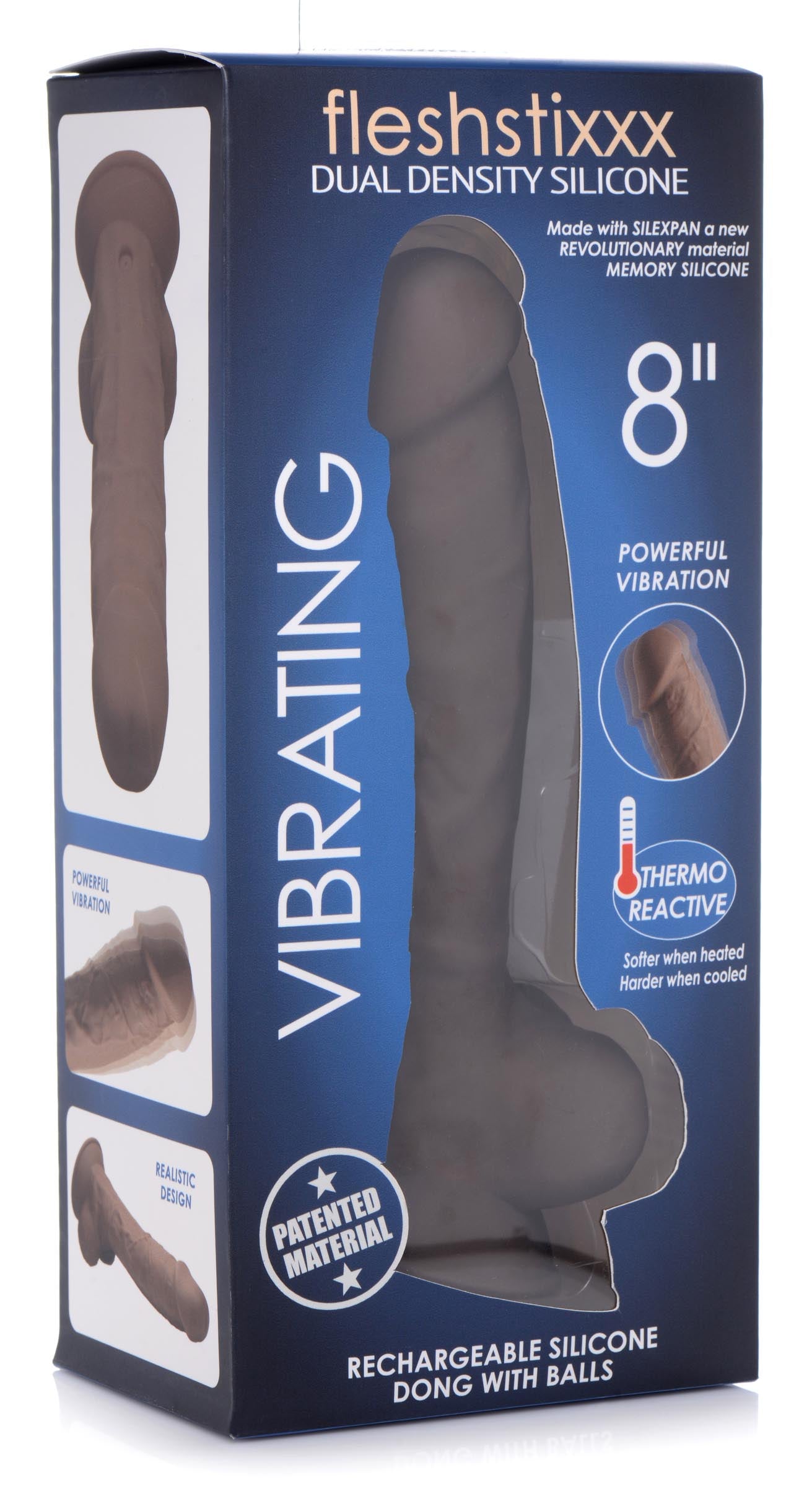 8 Inch Silexpan Hypoallergenic Silicone Vibrating Dildo - Dark - UABDSM