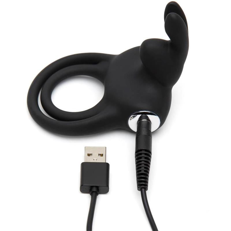 Cock Ring with Rabbit for Couples USB Black - UABDSM