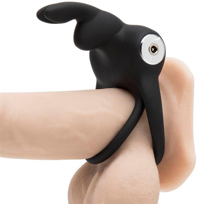 Cock Ring with Rabbit for Couples USB Black - UABDSM