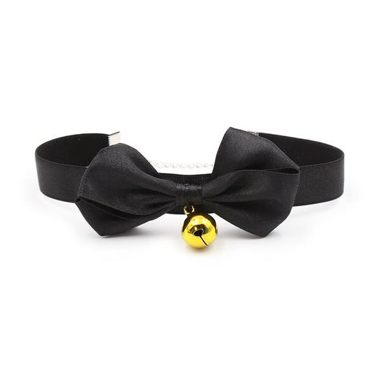 Collar with Bow and Bell 36 cm Size L Black - UABDSM