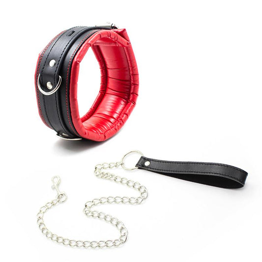 Collar With Metal Leash Padded Interior Red/Black - UABDSM