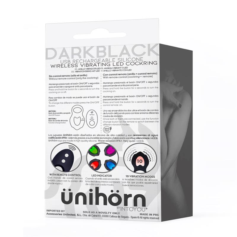 Darkblack Vibrating Ring with Led Remote Control USB Silicone - UABDSM