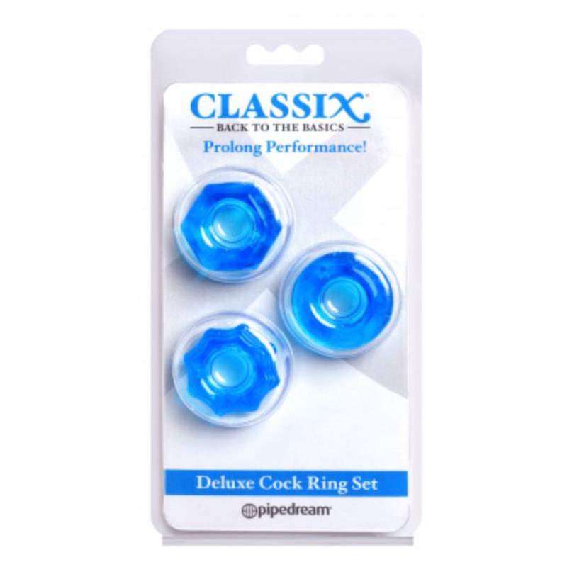 Deluxe Cock Ring Set of 3 Blue - UABDSM
