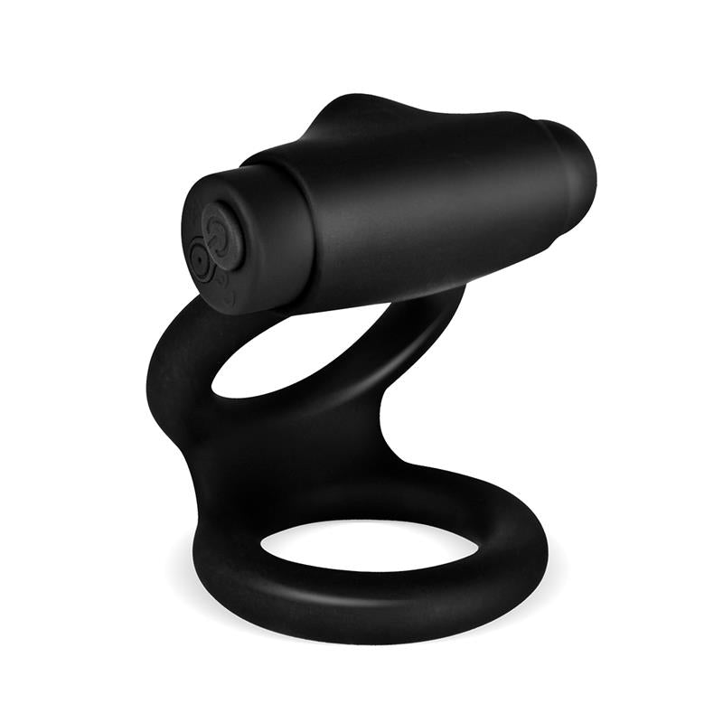 Denver Double Cockring with Vibrating Bullet USB Silicone Black - UABDSM