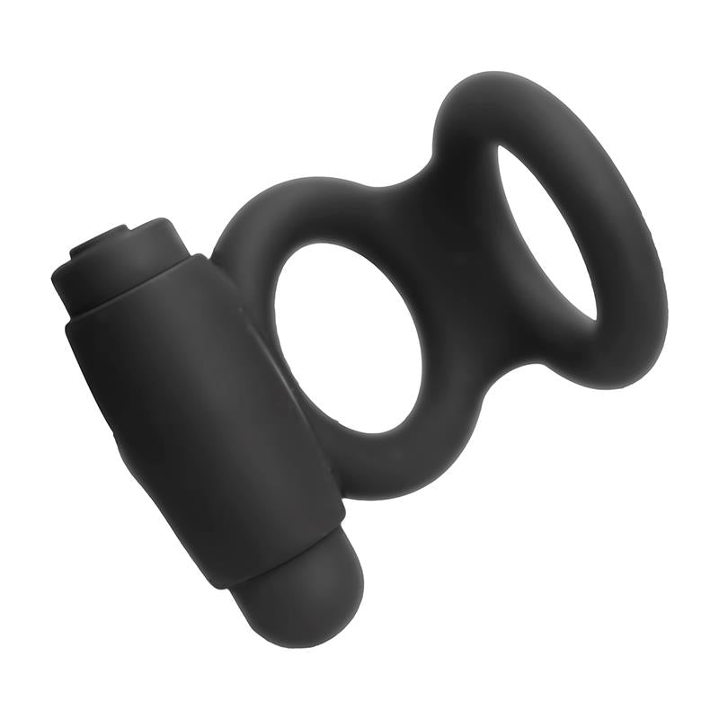 Denver Double Cockring with Vibrating Bullet USB Silicone Black - UABDSM