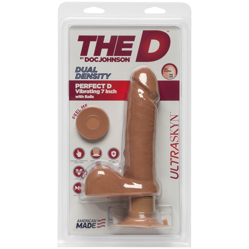 Dual Density Dildo Perfect D with Balls Vibrating 7 Caramel - UABDSM