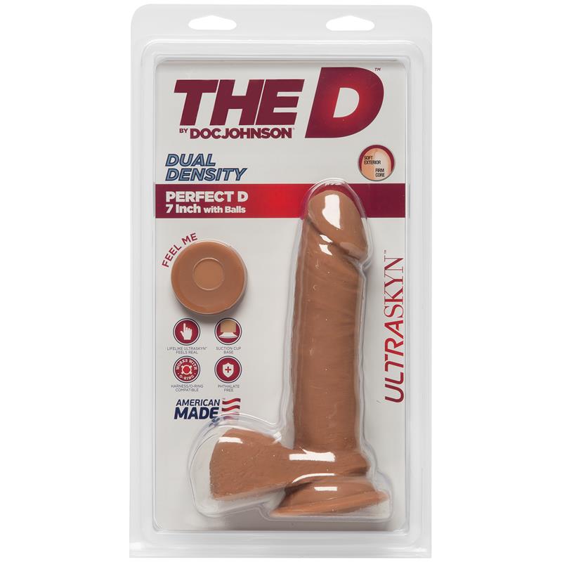 Dual Density Dildo Perfect D with Testicles 7 Caramel - UABDSM