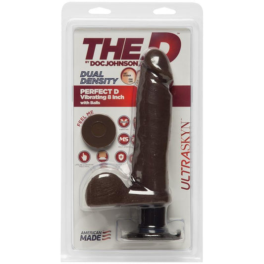Dual Density Dildo Perfect D with Vibration and Testicles 8 Chocolate - UABDSM