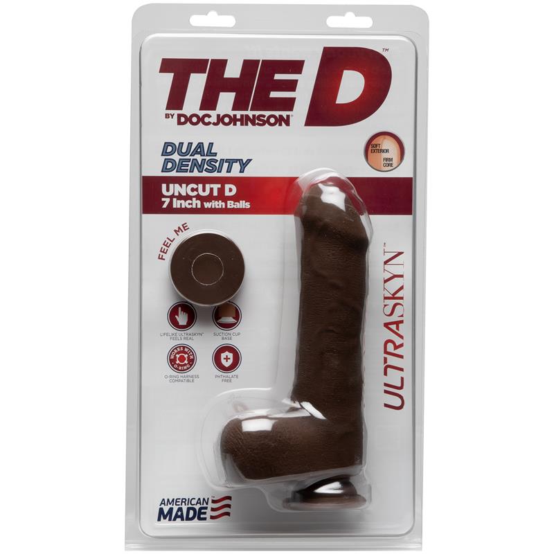 Dual Density Dildo Uncut D with Balls 7 Ultraskyn Chocolate - UABDSM