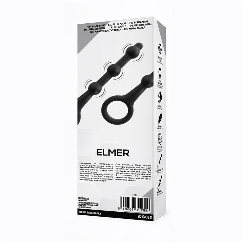 Elmer Beaded Butt Plug with Easy Pull Ring Silicone Black - UABDSM