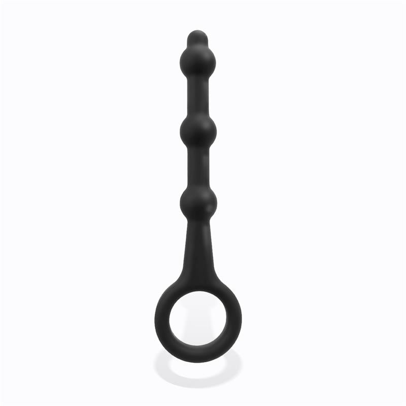 Elmer Beaded Butt Plug with Easy Pull Ring Silicone Black - UABDSM