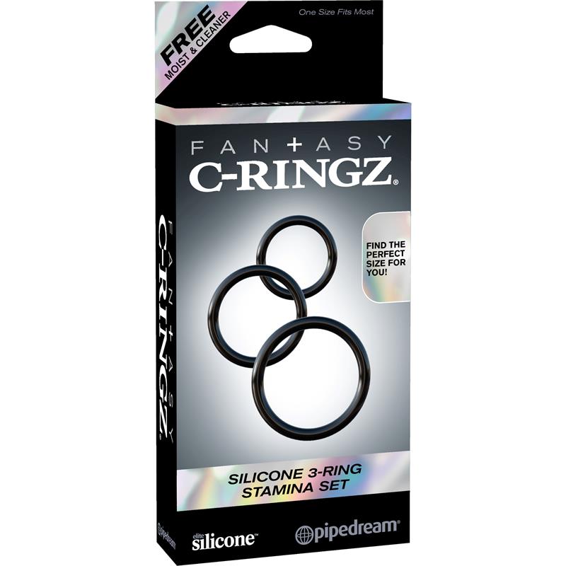 Fantasy C-Ringz Silicone 3-Ring Stamina Set Black - UABDSM