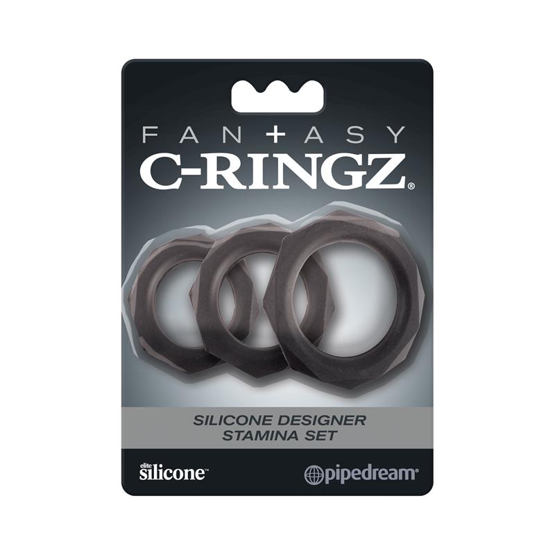 Fantasy C-Ringz Silicone Designer Stamina Set Black - UABDSM