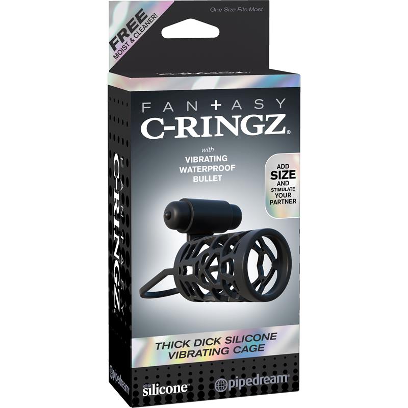 Fantasy C-Ringz Thick Dick Silicone Vibrating Cage Black - UABDSM