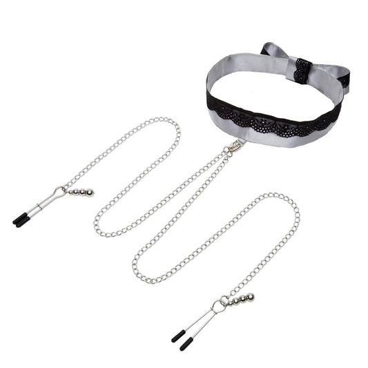 Fifty Shades of Grey Play Nice Satin & Lace Collar & Nipple Clamps - UABDSM