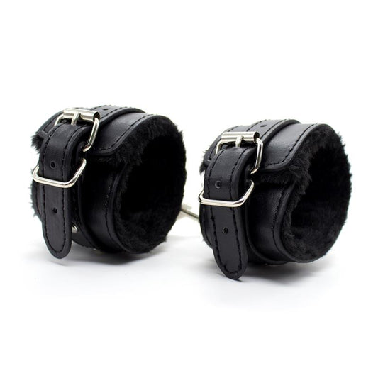 Fur Lined Adjustable Handcuffs 30 cm Black - UABDSM