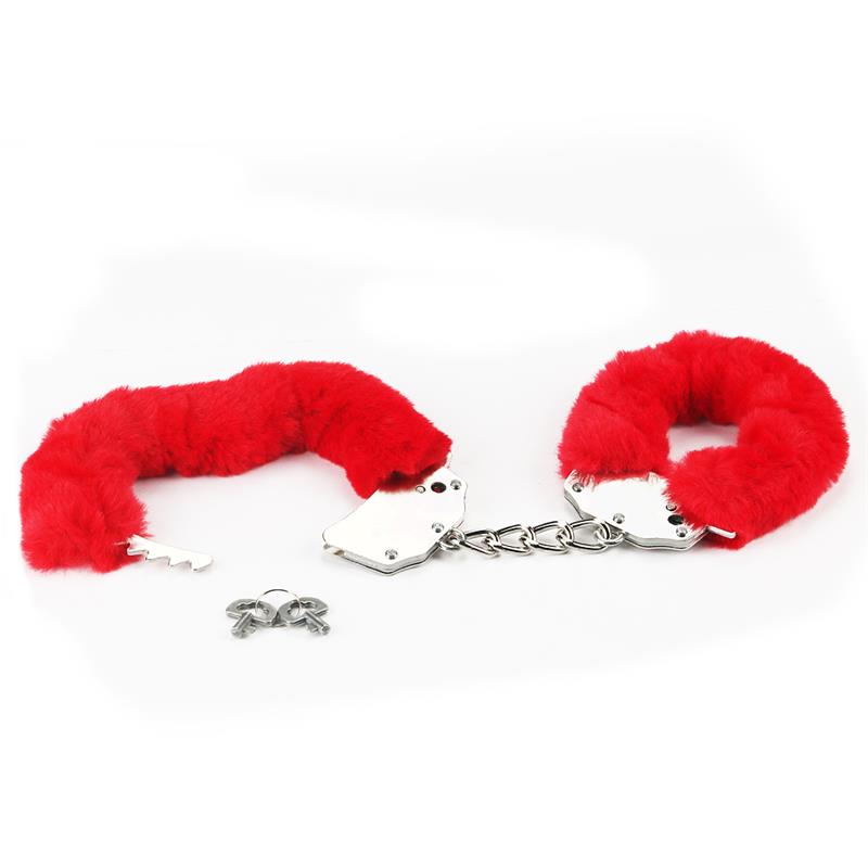 Furry Metal Handcuffs Red - UABDSM