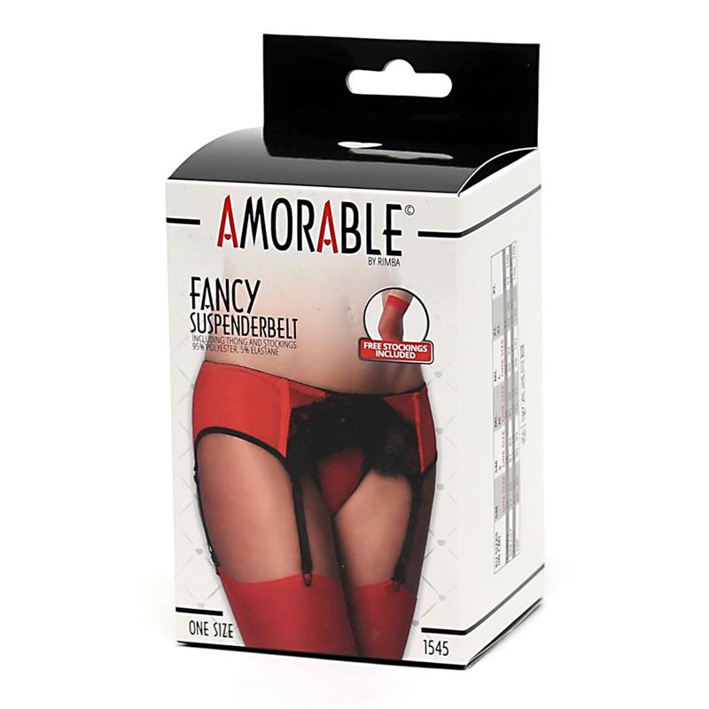 Garter Belt with Thong and Stockings Black and Red - UABDSM