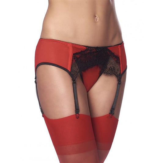 Garter Belt with Thong and Stockings Black and Red - UABDSM