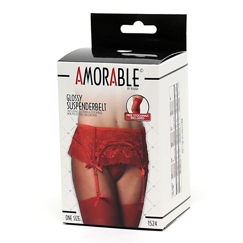 Garter Belt with Thong and Stockings Red - UABDSM
