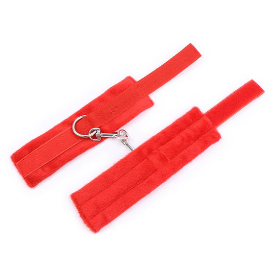 Handcuffs with Velcro with Long Fur Red - UABDSM