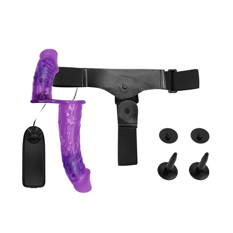 Harness Double Dildo with Vibration Purple - UABDSM