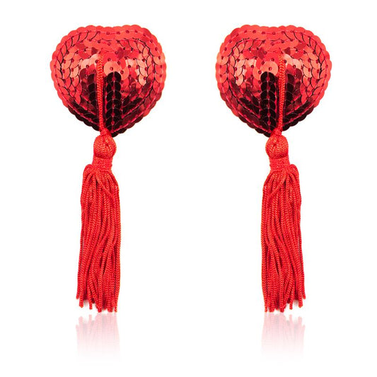 Heart Sequin Nipple Cover with Tassel Red - UABDSM