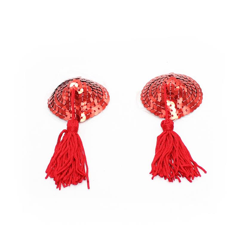 Heart Sequin Nipple Cover with Tassel Red - UABDSM