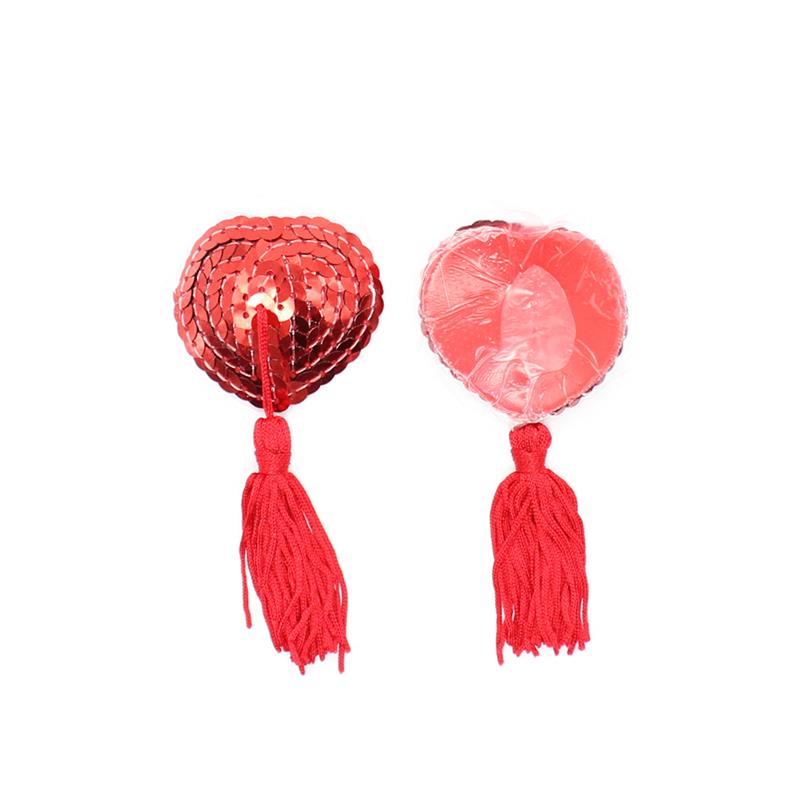 Heart Sequin Nipple Cover with Tassel Red - UABDSM