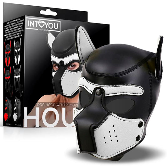 Hound Neoprene Dog Hood with Removable Muzzle White/Black One Size - UABDSM