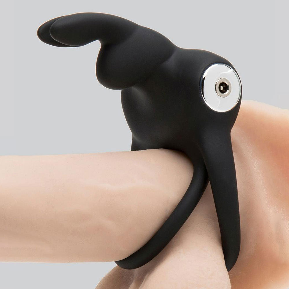 Happy Rabbit Couples Stimulating USB Rechargeable Rabbit Love Ring Black - UABDSM