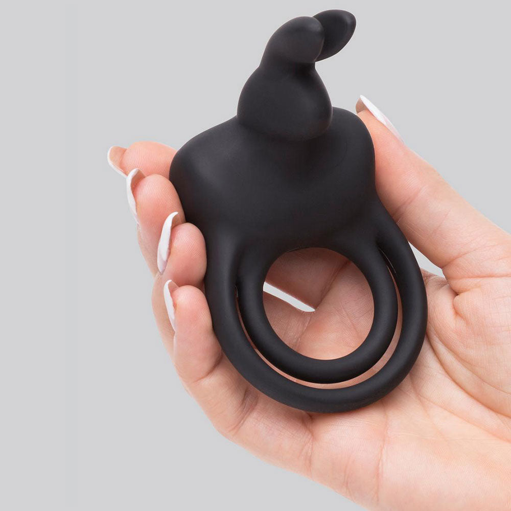 Happy Rabbit Couples Stimulating USB Rechargeable Rabbit Love Ring Black - UABDSM