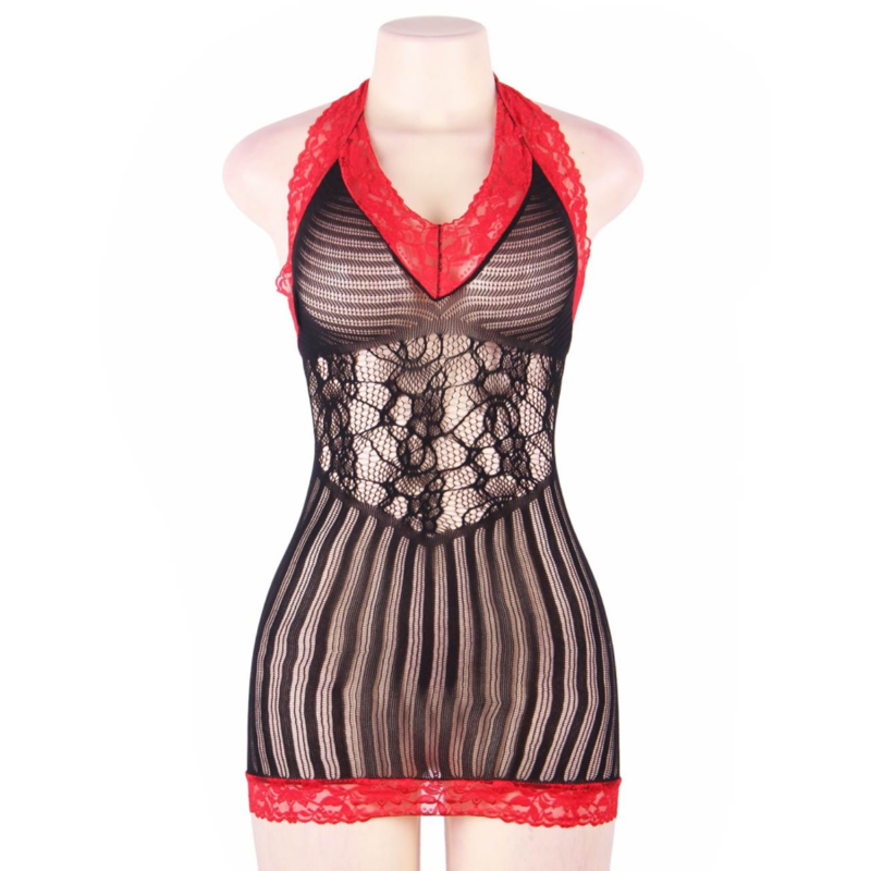 Queen Lingerie Crotchet Mesh Hollow Out Black And Red Chemise S-l - UABDSM
