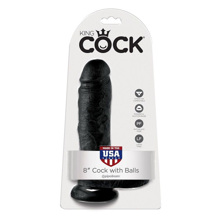 King Cock 8 Cock Black With Balls 20.3 Cm - UABDSM
