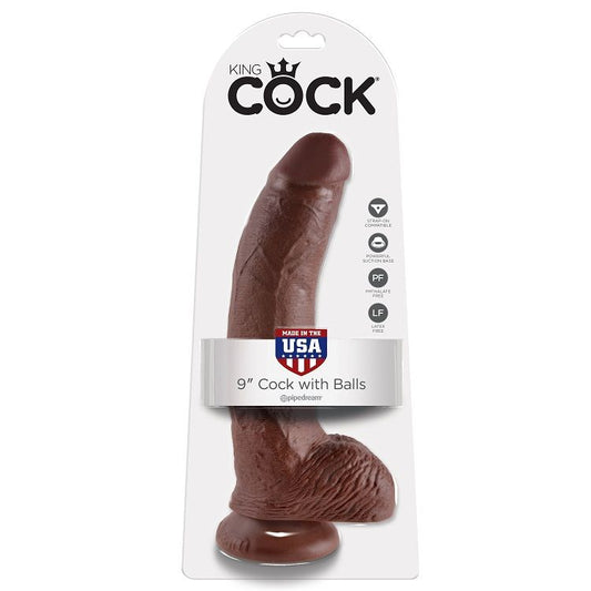 King Cock 9 Cock Brown With Balls 22.9 Cm - UABDSM