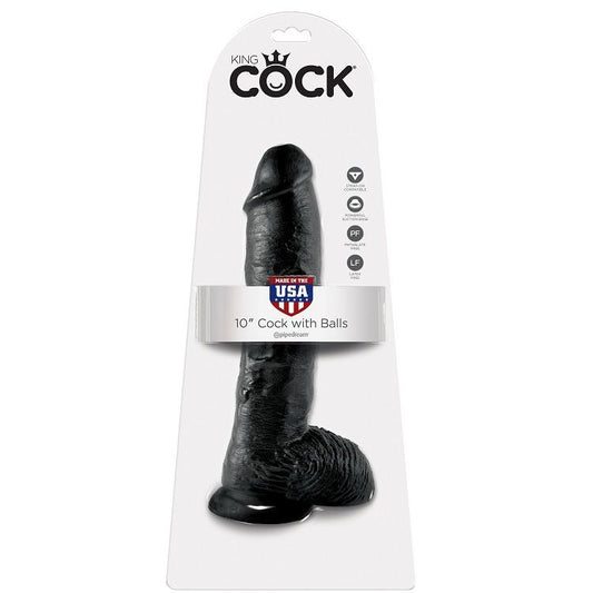 King Cock 10 Cock Black With Balls 25.4 Cm - UABDSM