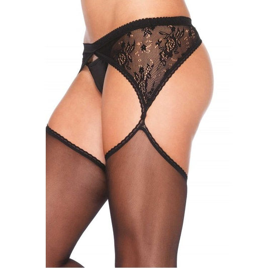 Leg Avenue Sheer Stockings With Attached Lace Side Gartelbelt - UABDSM