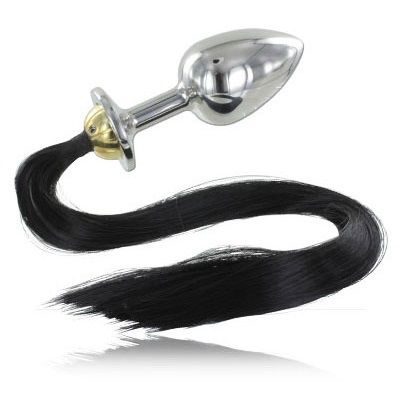 Metalhard Black Hair Pony Plug Anal 8.89cm - UABDSM